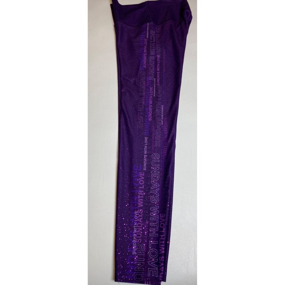 Peloton Purple Glitter "Sundays With Love" High-Waisted Leggings Womens Size XS - Picture 5 of 10